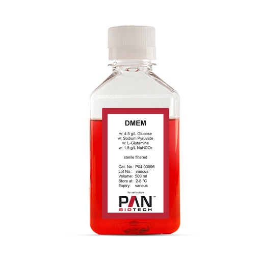 [P04-03596] DMEM, w: 4.5 g/L Glucose, w: L-Glutamine, w: Sodium pyruvate, w: 1.5 g/L NaHCO3, 500 ml