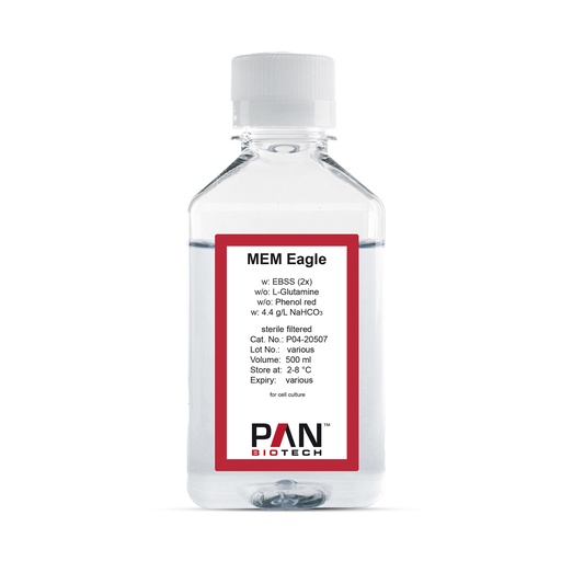 [P04-20507] MEM Eagle (2x), w: EBSS, w/o: L-Glutamine, w/o: Phenol red, w: 4.4 g/LNaHCO3, 500 ml